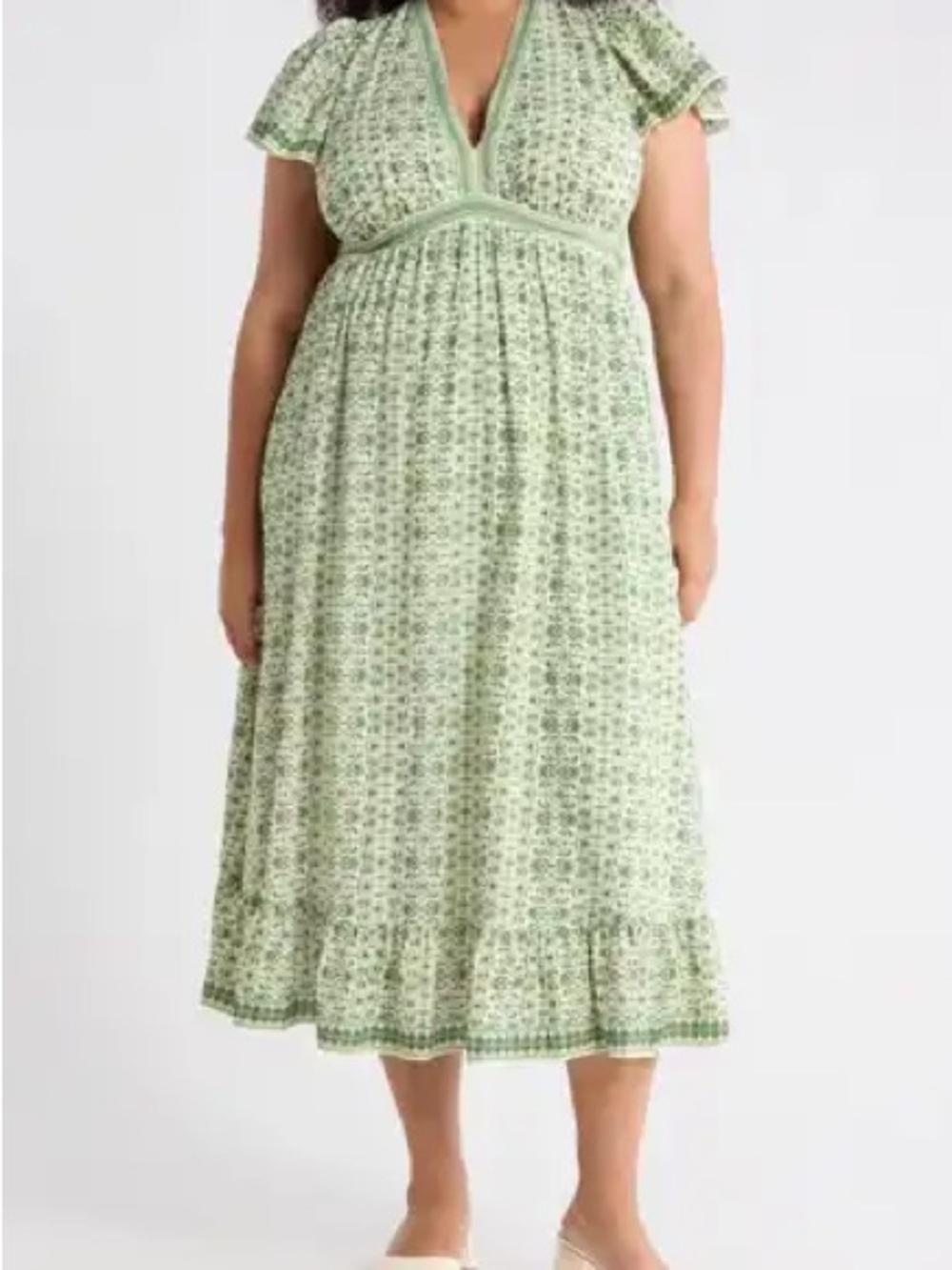 Max Studio Light Green Floral V-Neck Maxi Dress